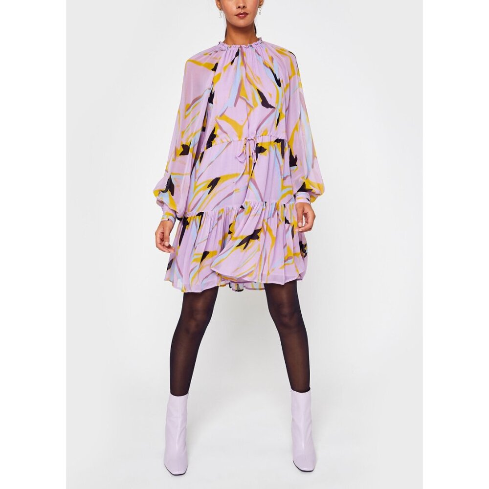 NWT Essentiel Antwerp lilac chiffon Chives print dress - Picture 3 of 10